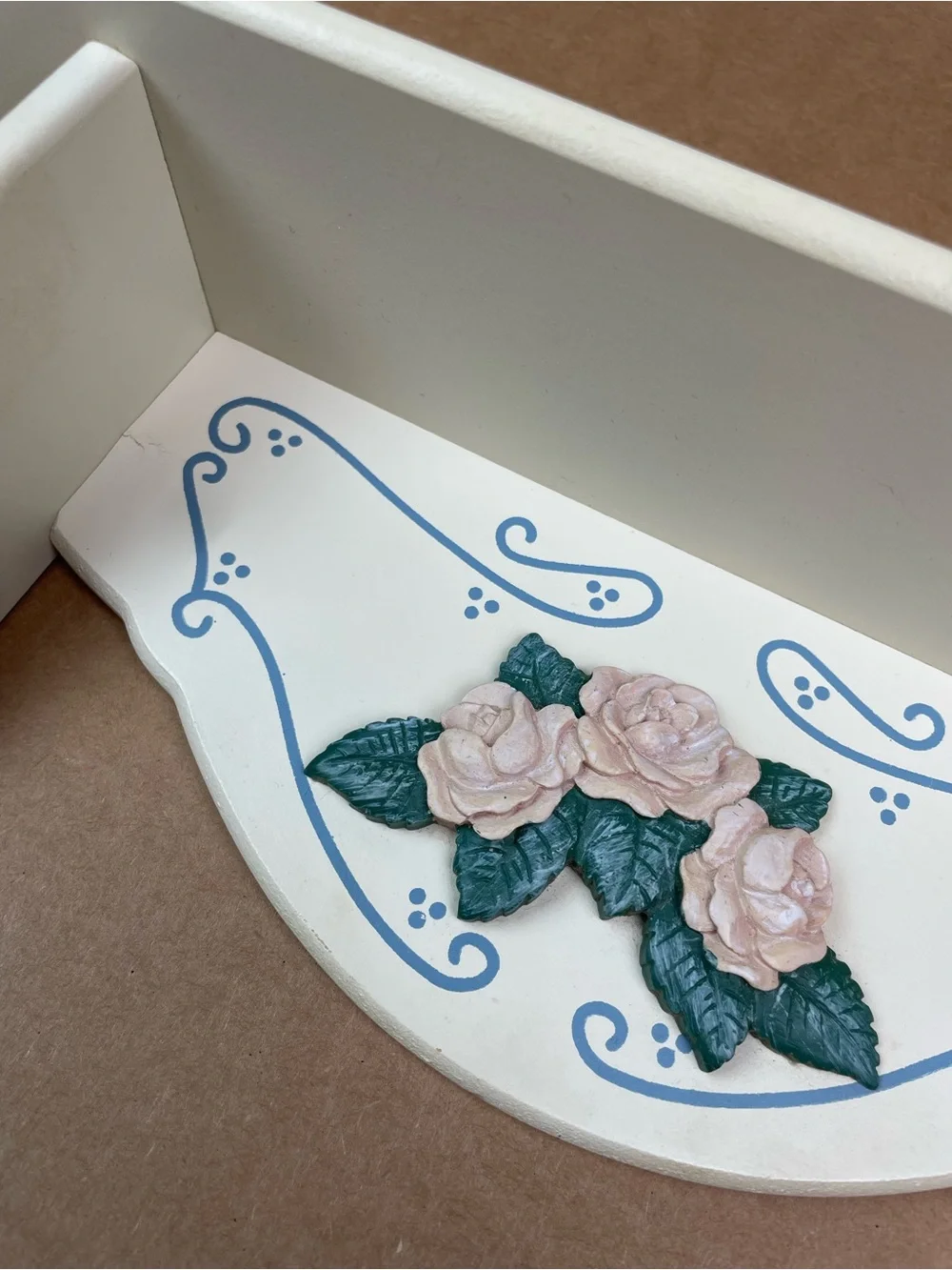 Vintage White Shelf Hand Painted And Roses Wall Trinket Display